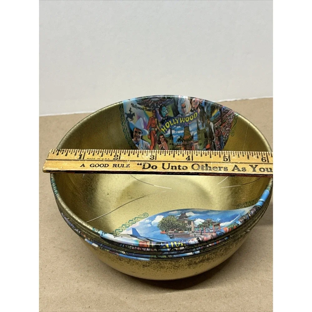 5 Vintage‎ Hollywood/Los Angeles Souvenir Bowls 1950-60s, Funky Misprints! Metal